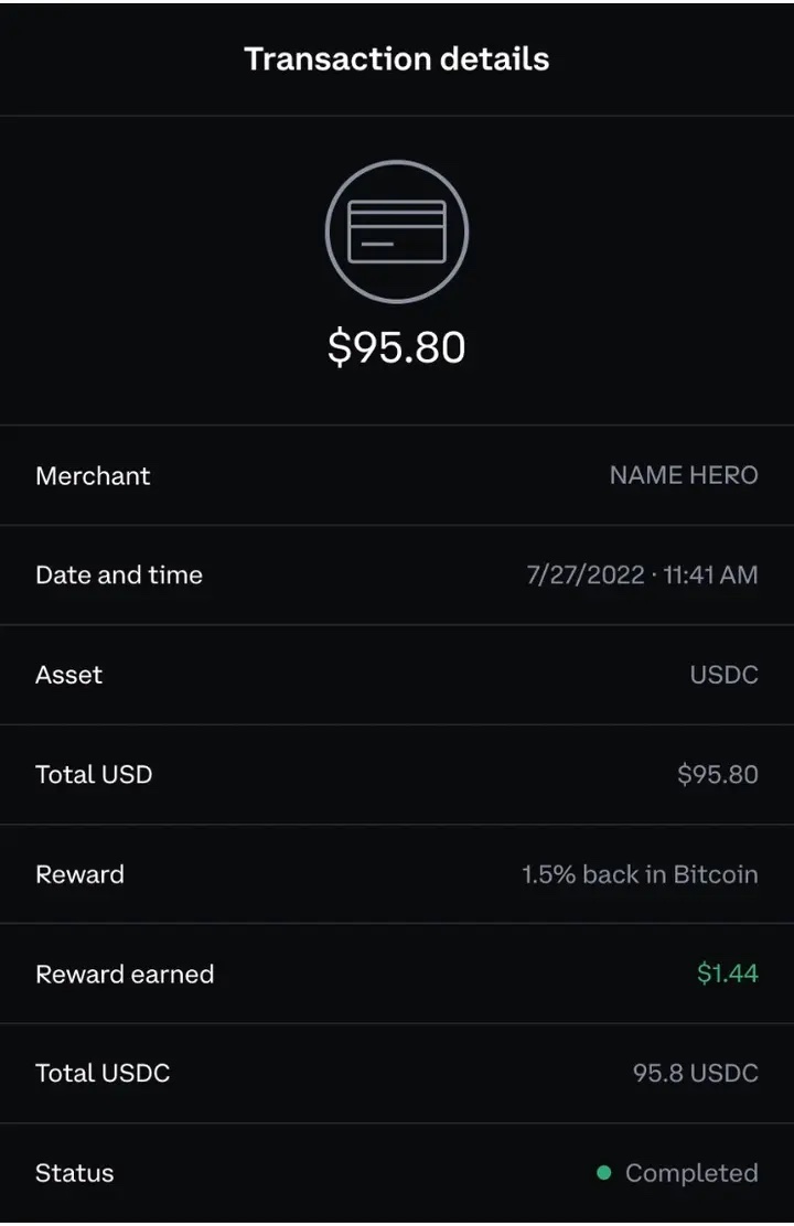 Coinbase card transaction details