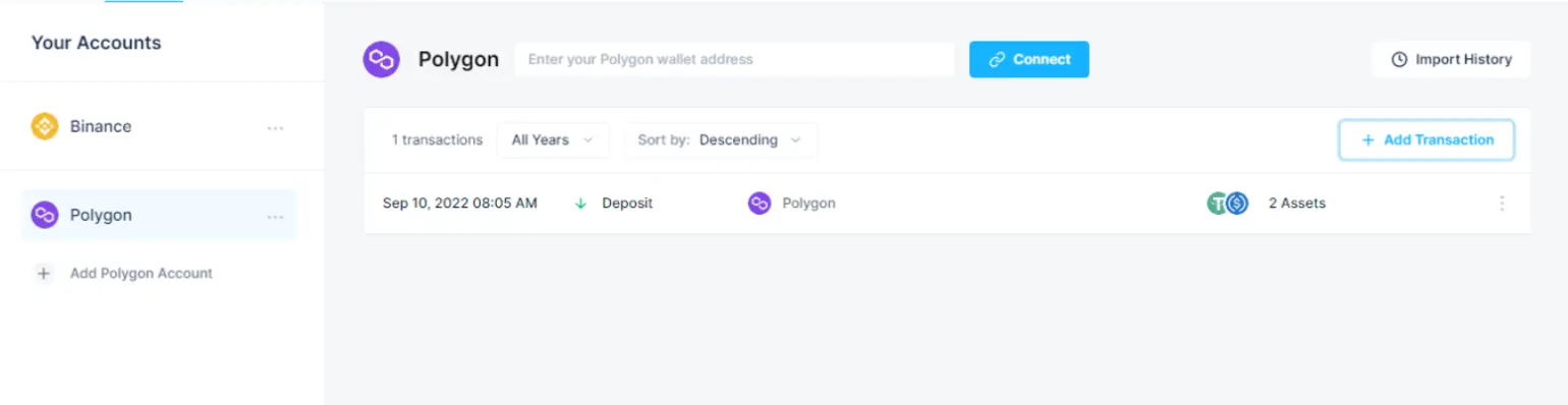 CoinLedger transaction history