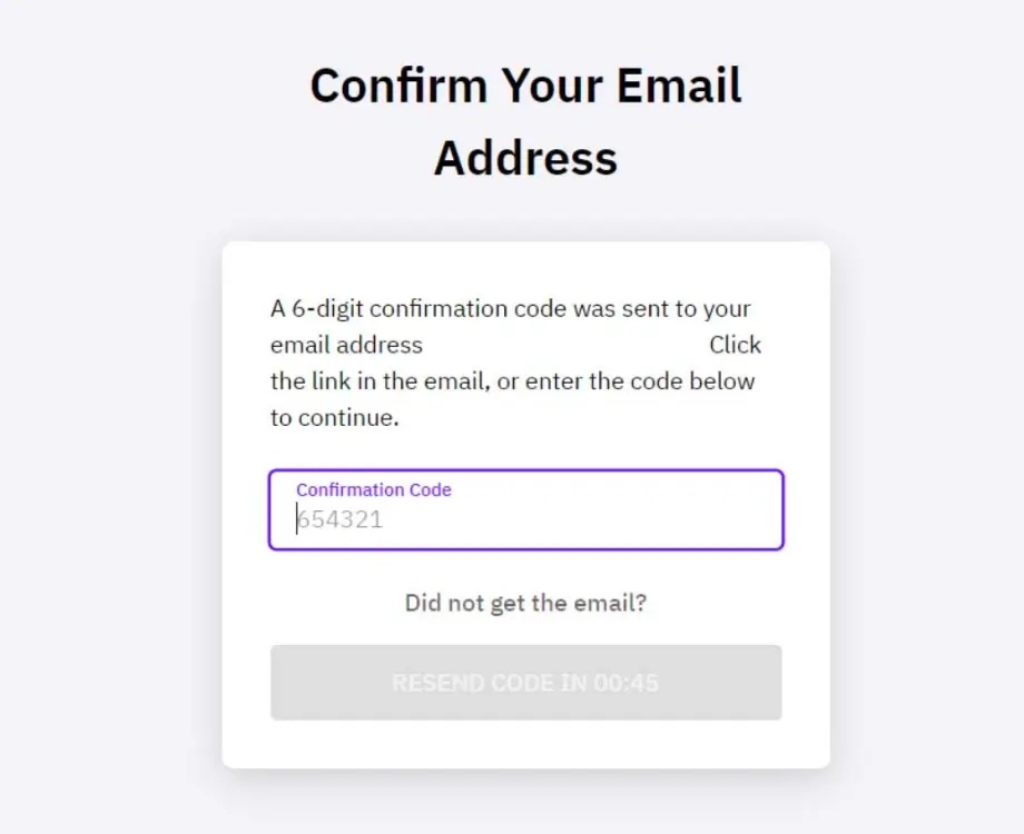 Confirm your email screen on Cake DeFi