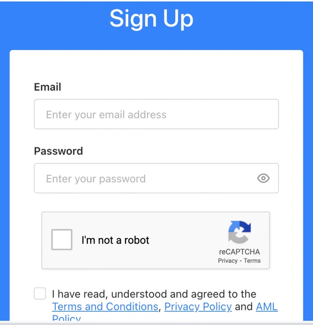 Signing up for CoinLoan