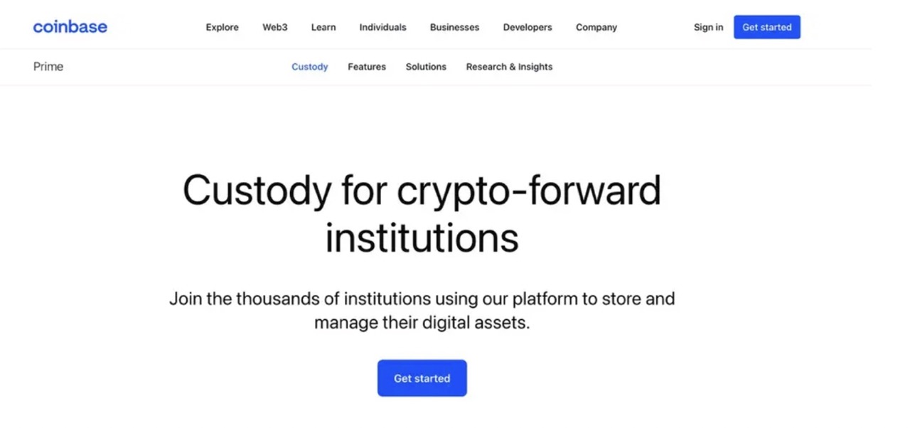 Image of Coinbase Custody website