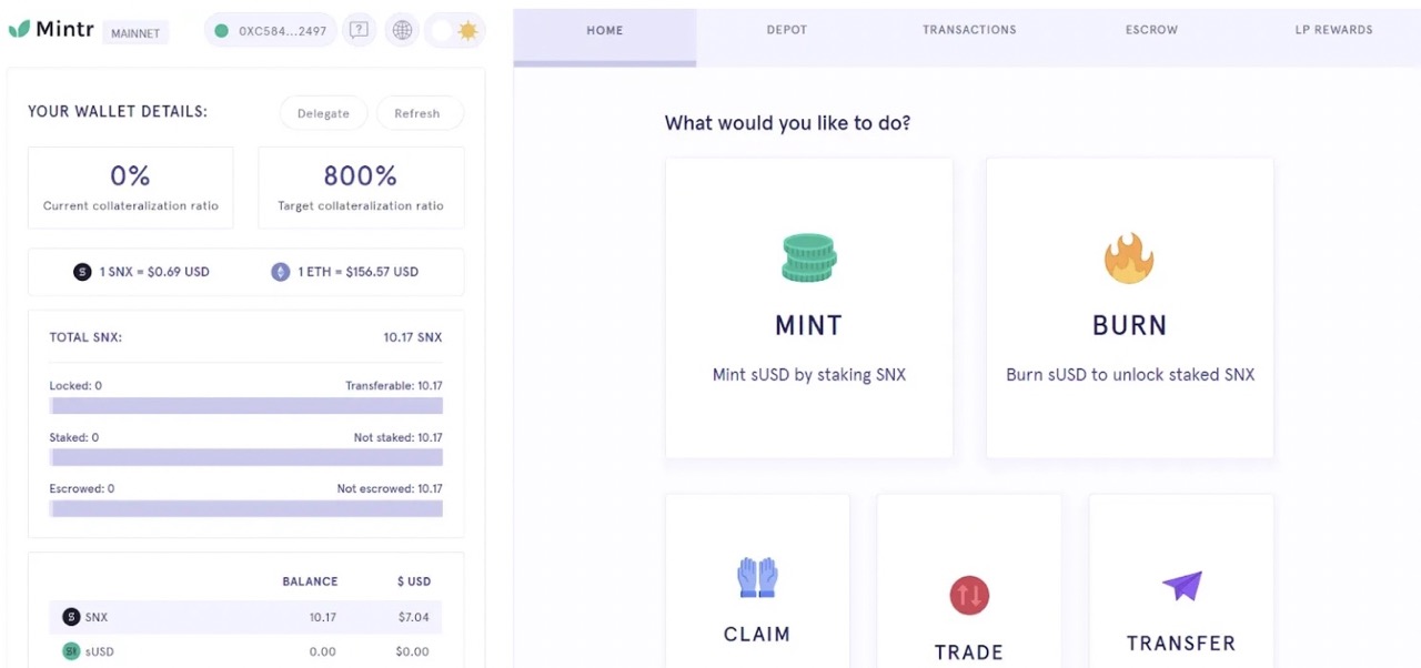 SNX staking using Mintr