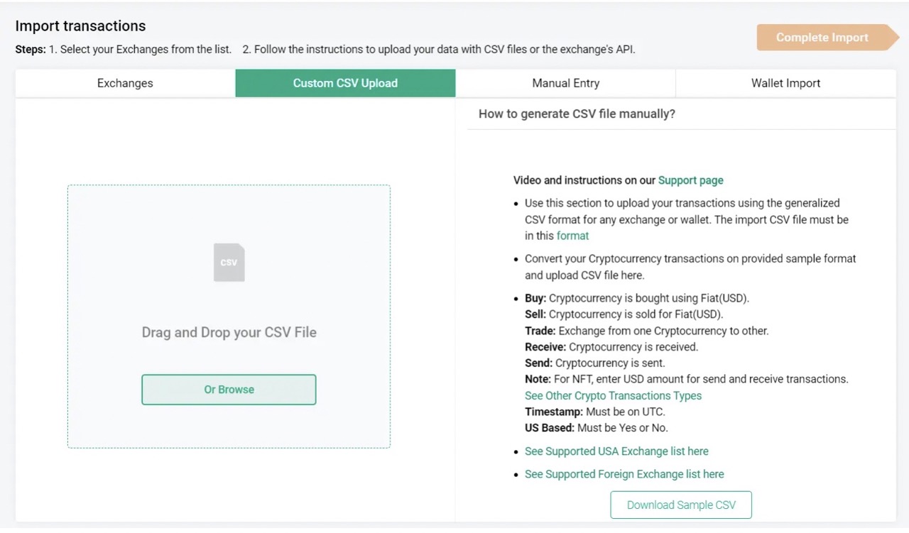 Uploading a CSV file on ZenLedger