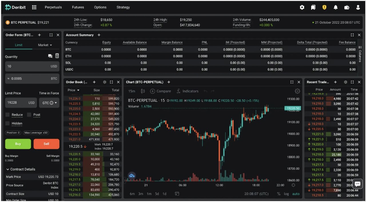 Deribit exchange interface