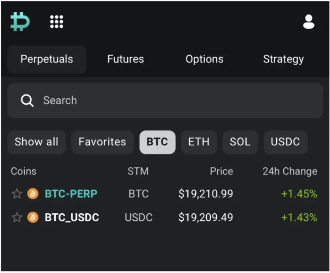 Trading on Deribit screen
