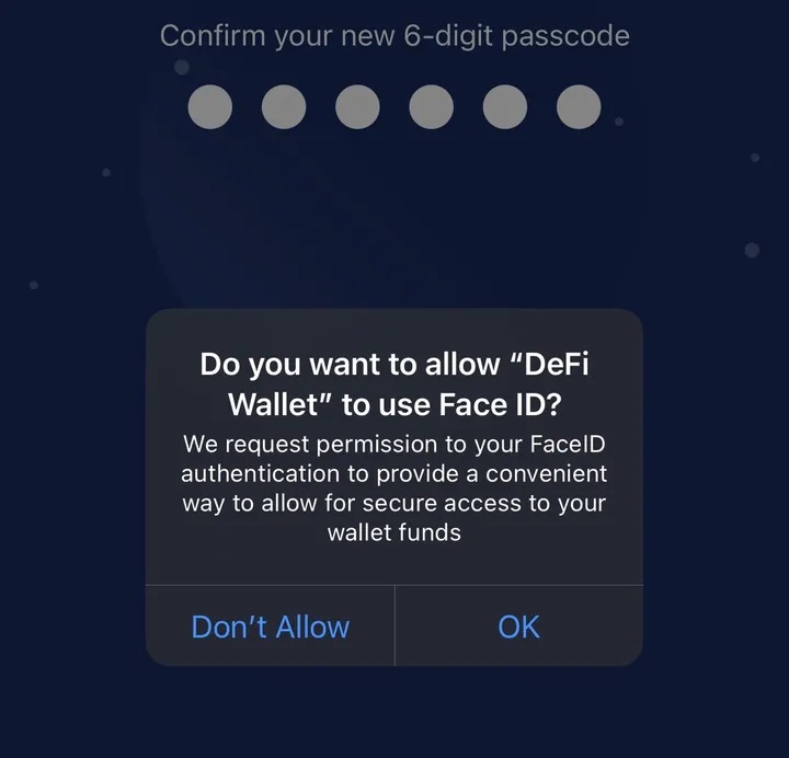 Crypto.com DeFi Wallet FaceID authorization prompt.