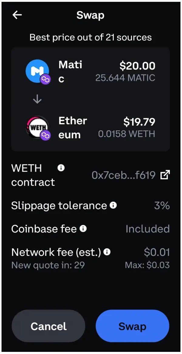 Swapping crypto on Coinbase Wallet