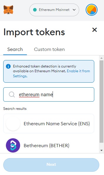 A screenshot of importing tokens on MetaMask