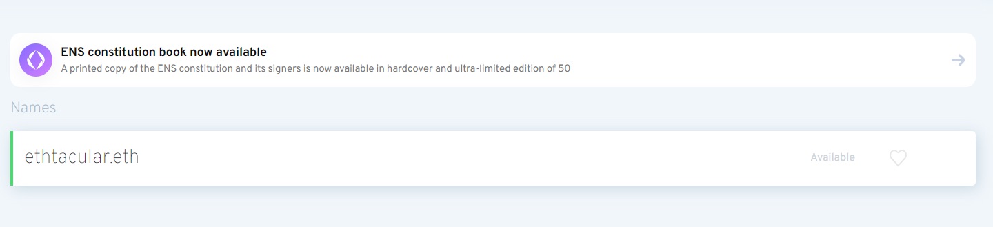 ENS dApp screenshot for choosing your name
