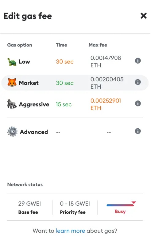 MetaMask edit gas fees