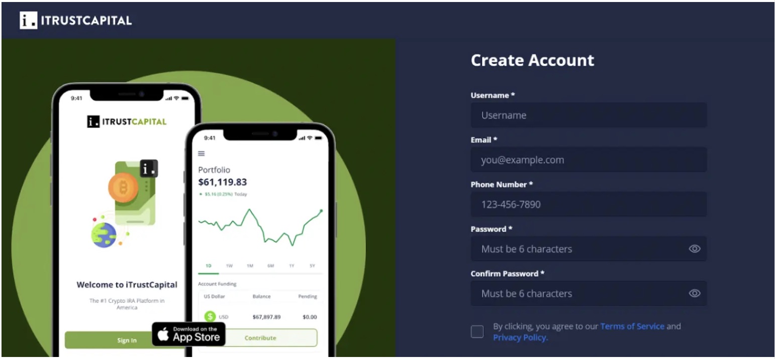 Create an account on iTrustCapital