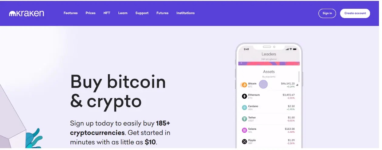 Image of Kraken website