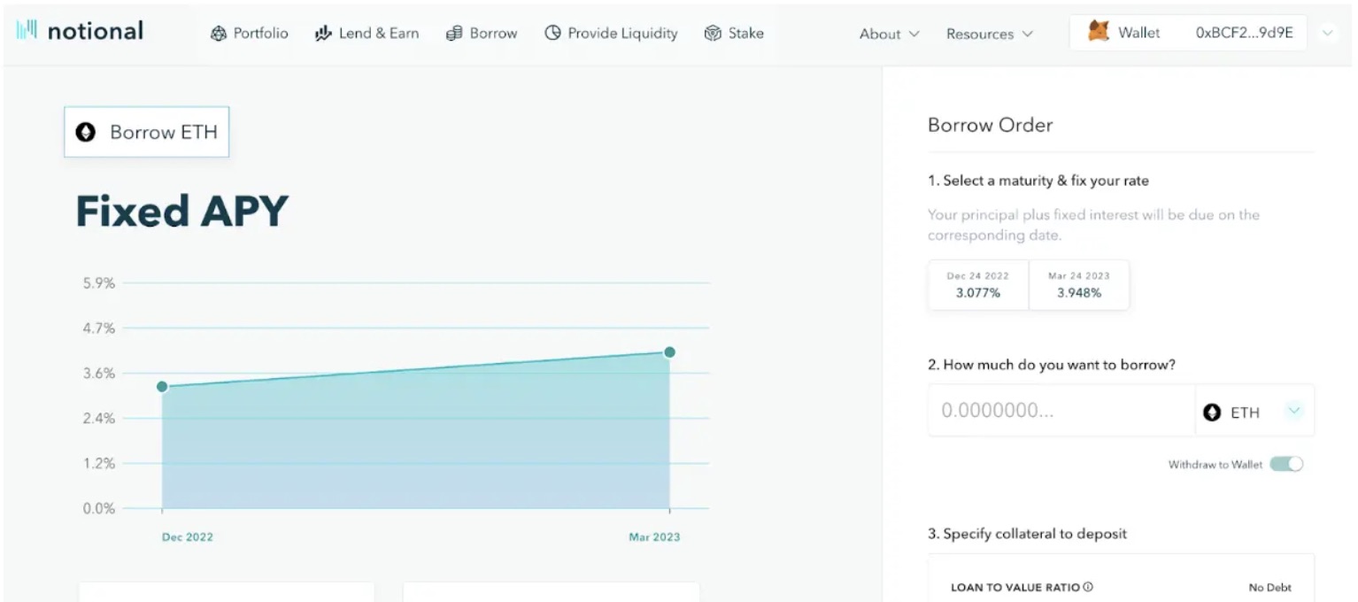 Notional Finance select loan amount
