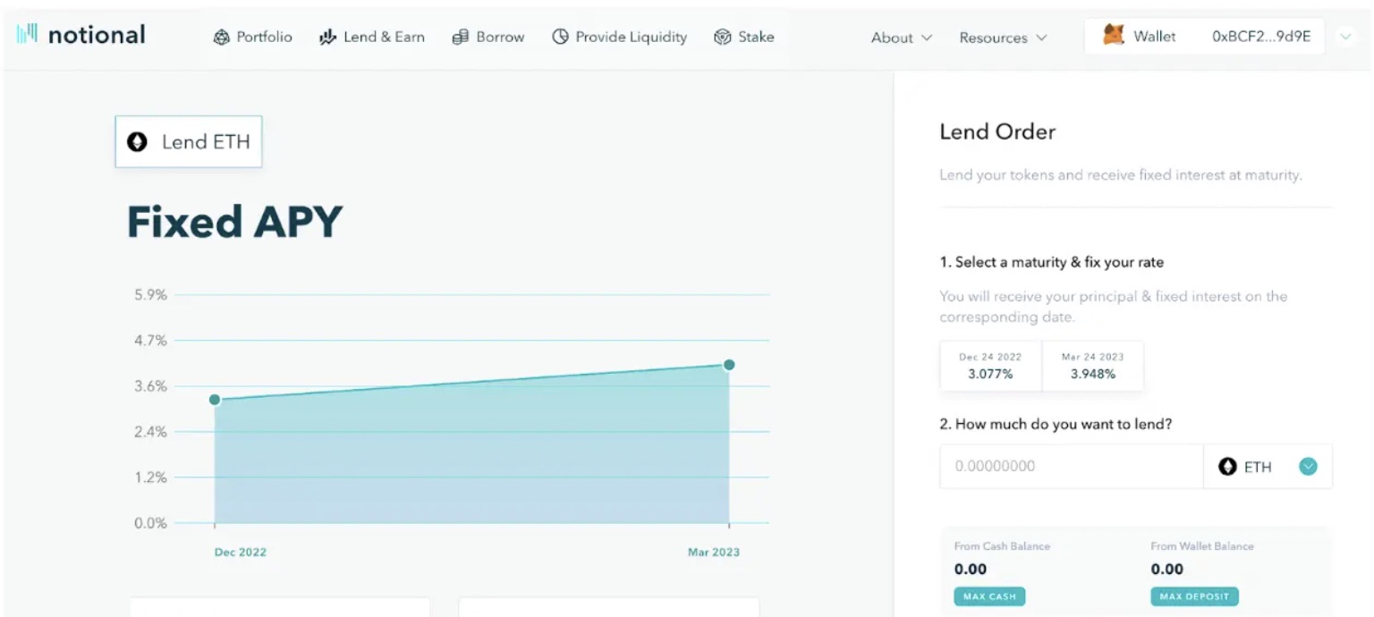 Notional Finance select lending amount