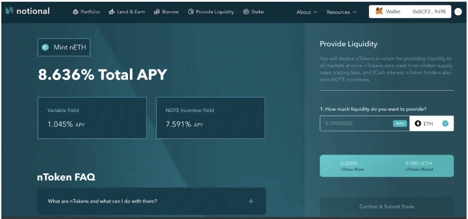 Notional Finance select liquidity amount
