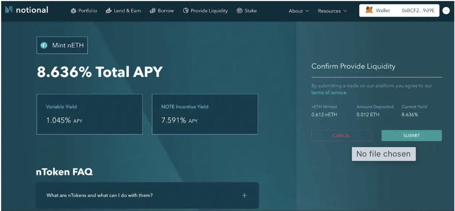 Notional Finance confirm liquidity trade