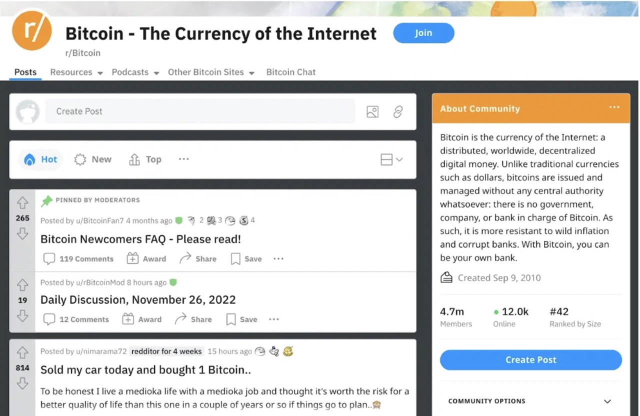 r/Bitcoin subreddit