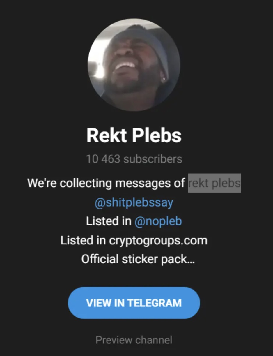 Rekt Plebs crypto telegram