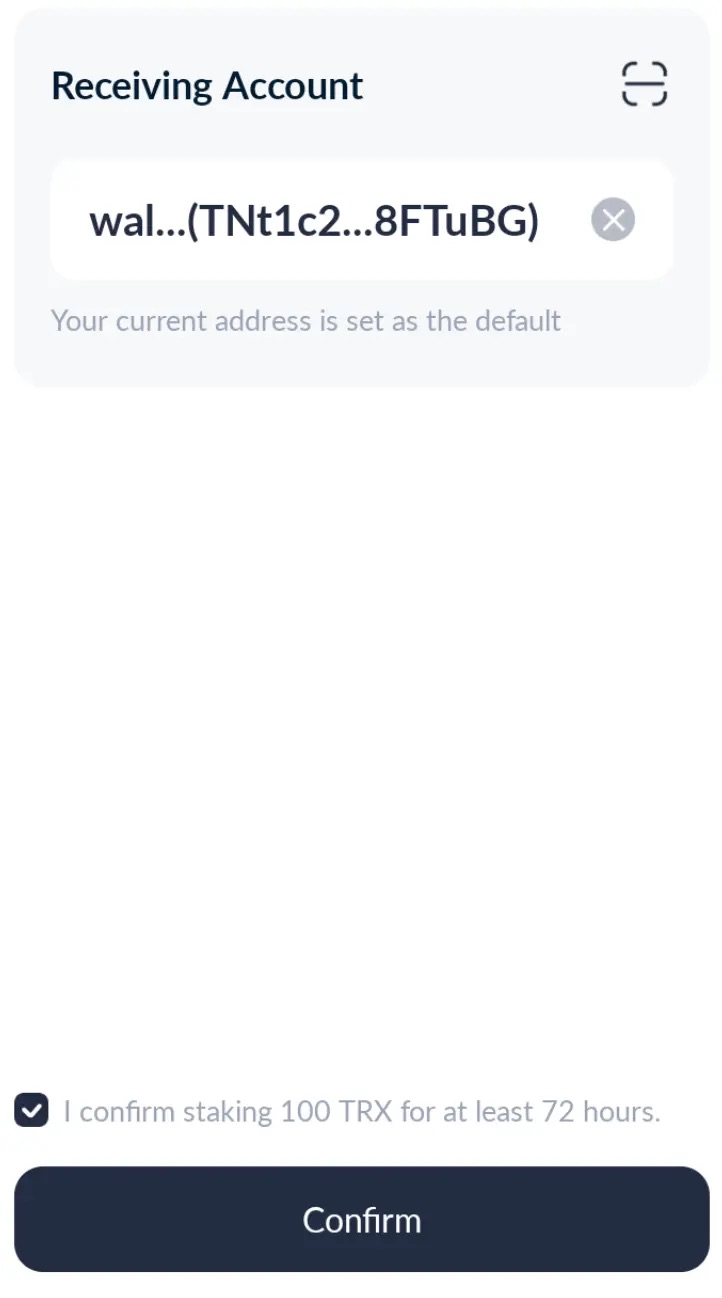 Tron TRX confirm staking