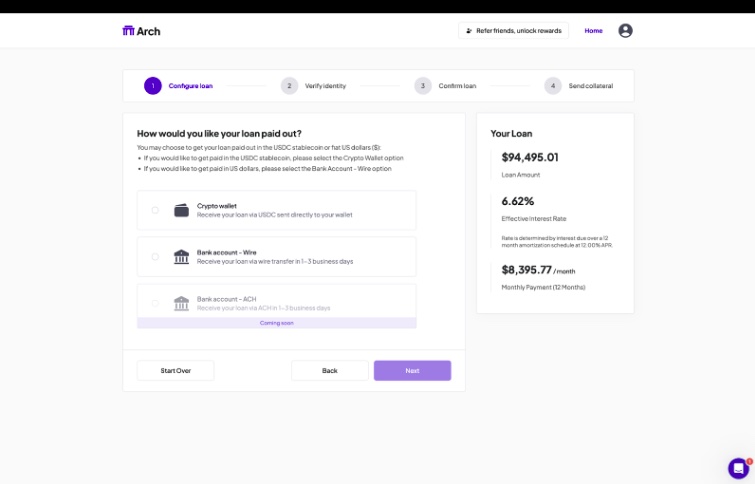 Arch Lending loan interface processes