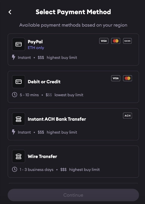 buying crypto in MetaMask Portfolio