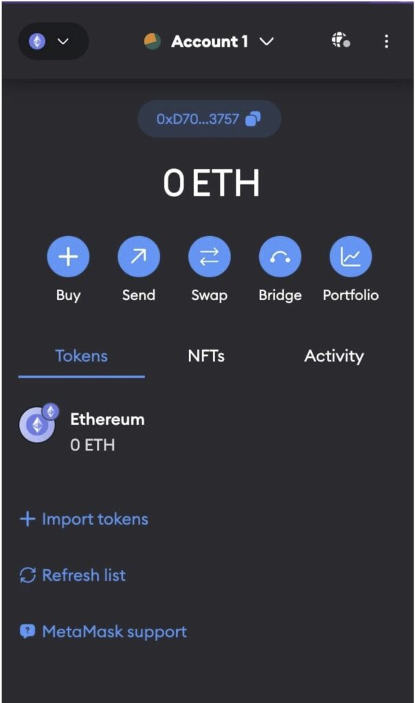 MetaMask wallet interface