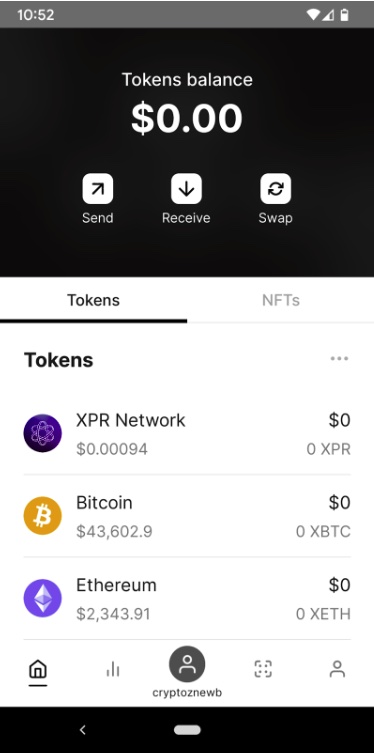 WebAuth wallet dashboard