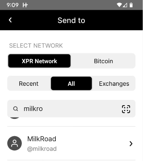 Sending crypto with WebAuth