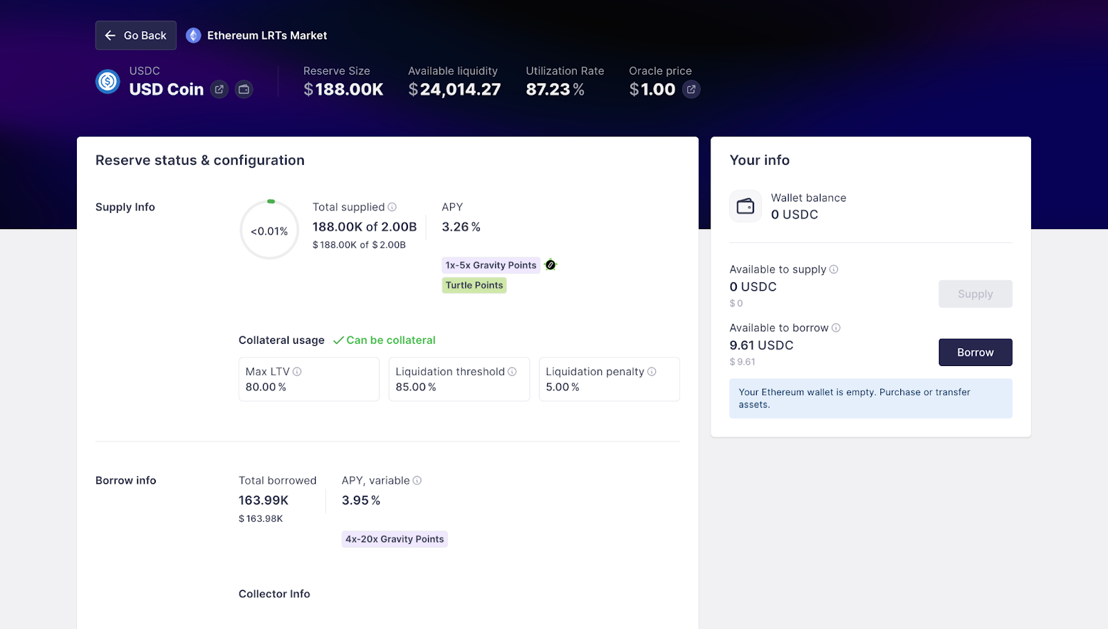 ZeroLend UI for borrowing against rsETH