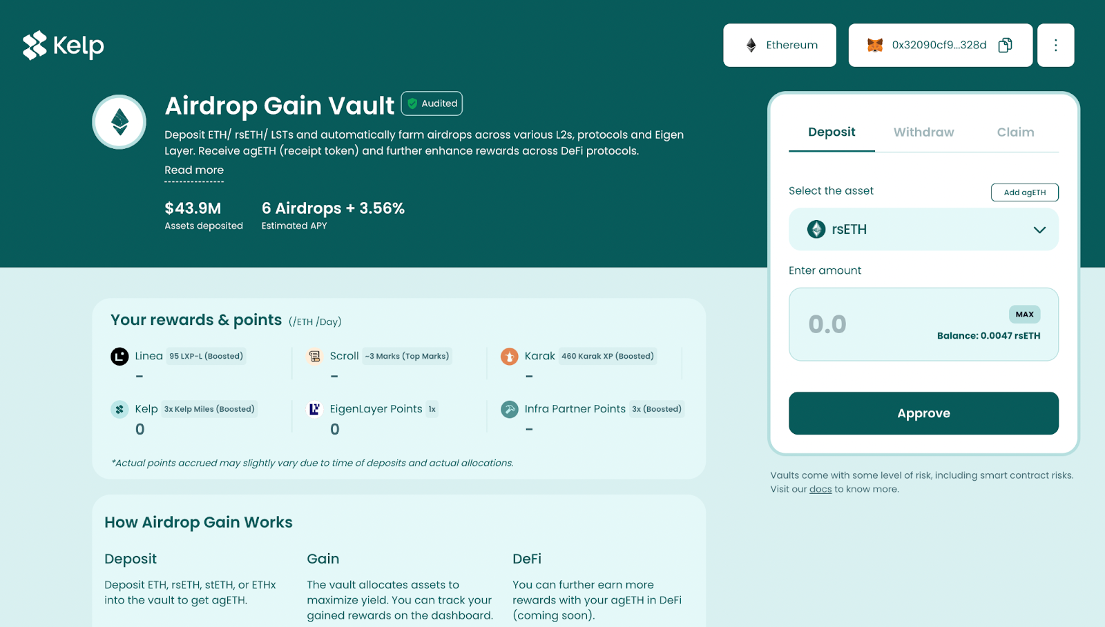Kelp DAO airdrop Gain vault