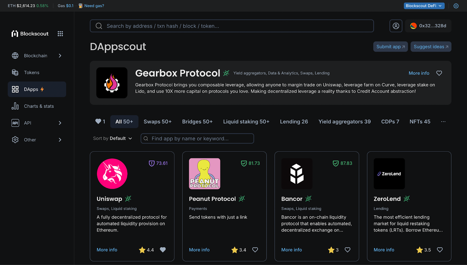 DAppscout page for Ethereum mainnet.