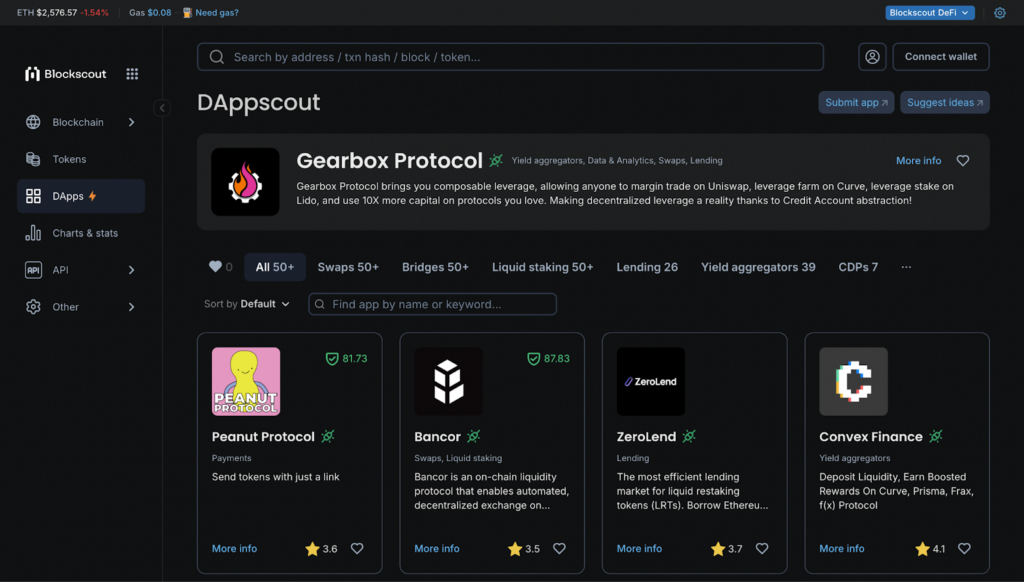 "DApps" link in the left sidebar