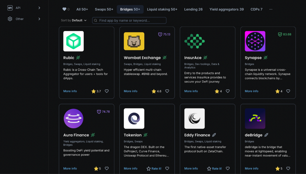 List of bridge DApps on DAppscout for Ethereum