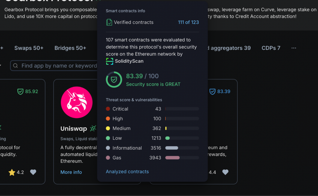 Security rating summary for a DApp on DAppscout.