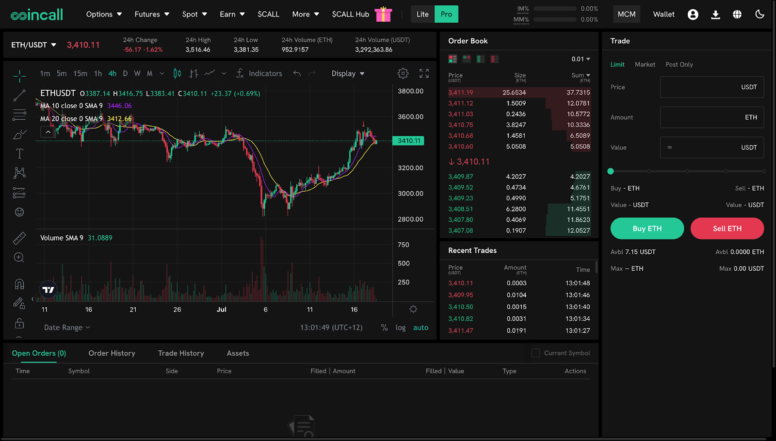 Coincall exchange user interface