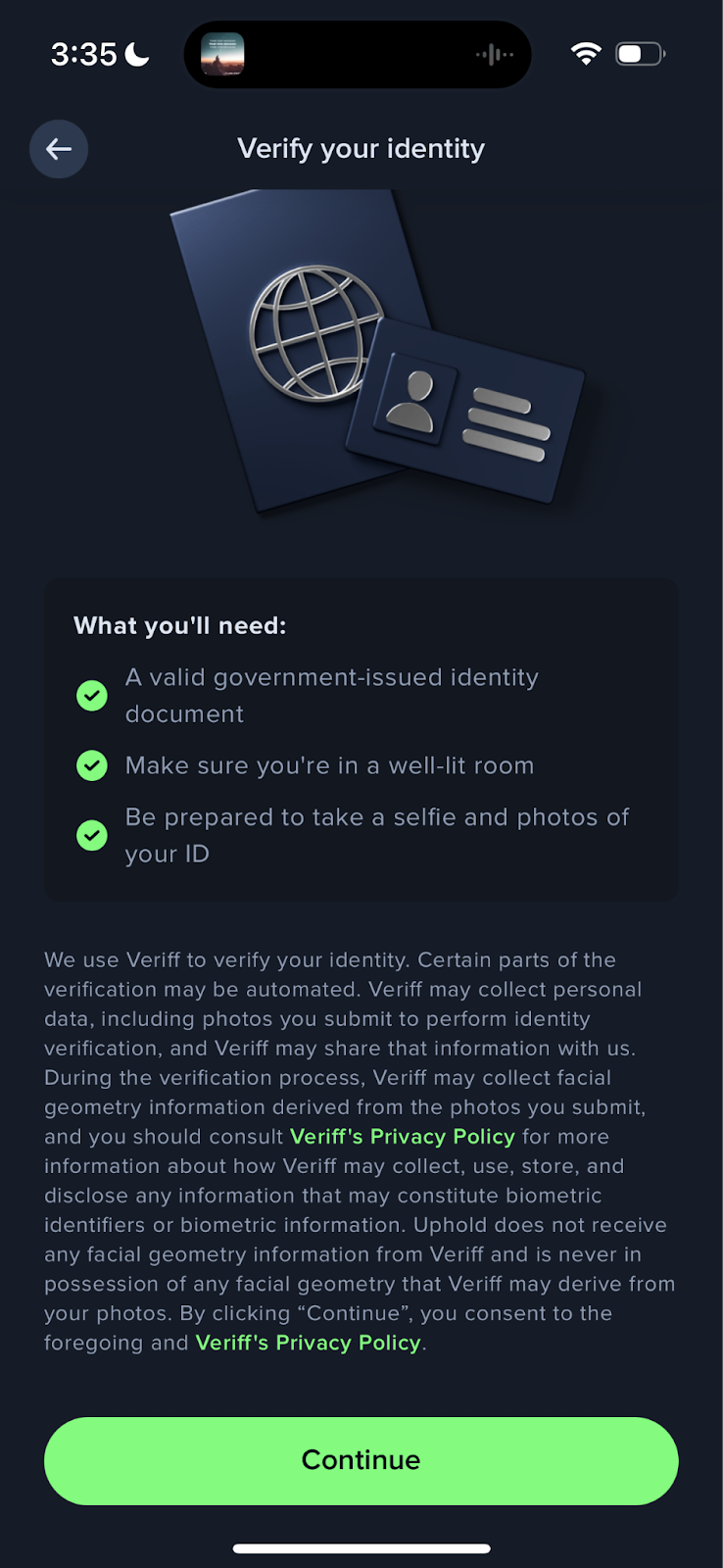 Uphold identity verification process on mobile