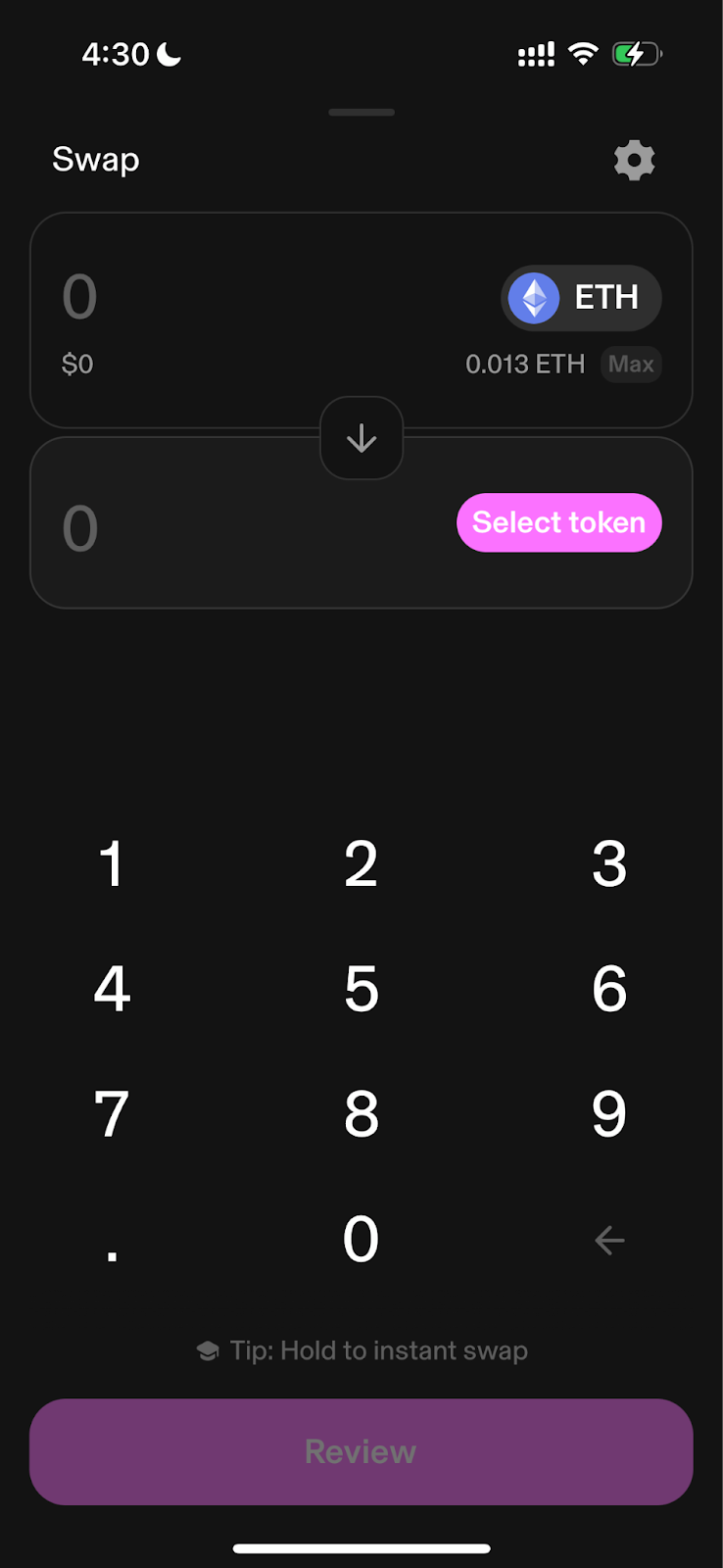 User interface for the Uniswap exchange within the wallet app on mobile