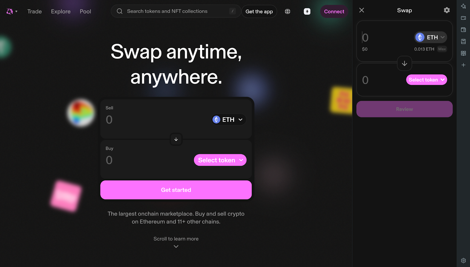 The user interface of Uniswap's web app on desktop
