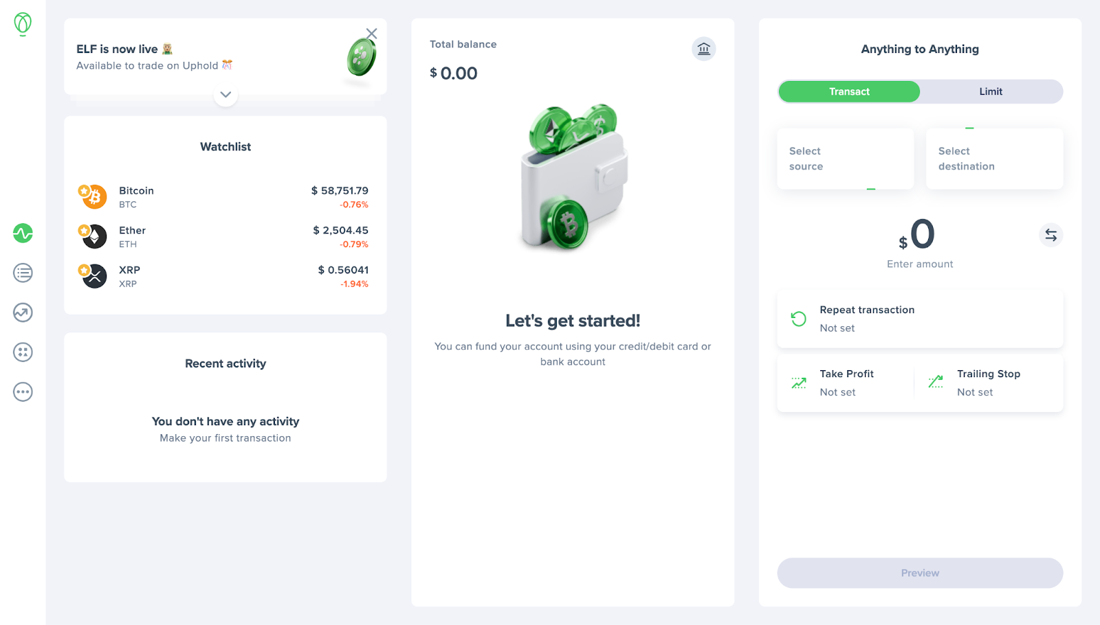 Uphold dashboard on web app.