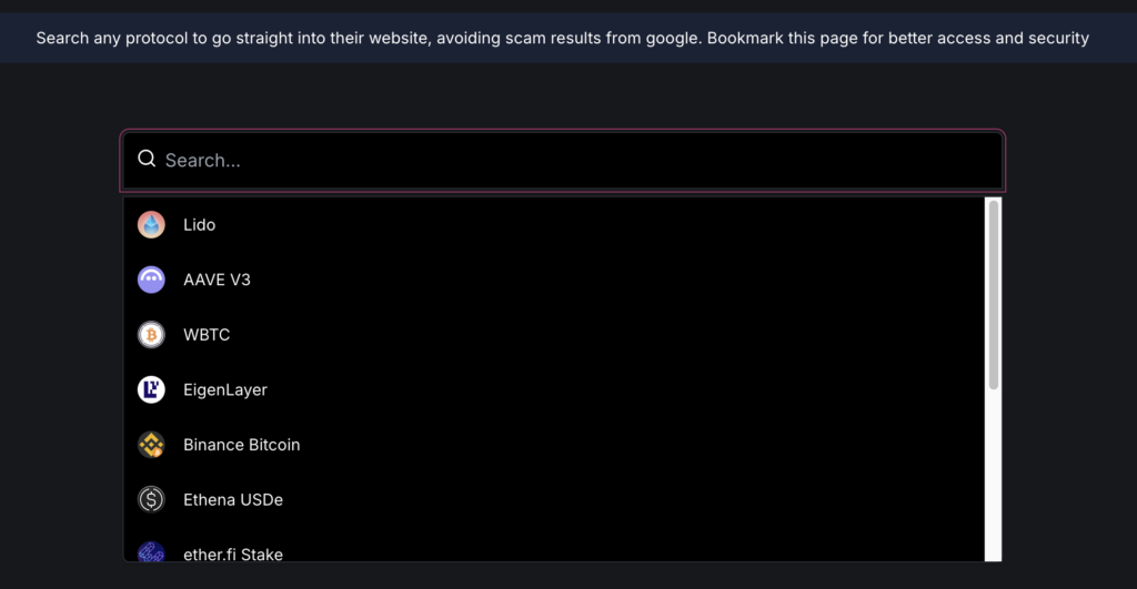 DeFiLlama protocol search