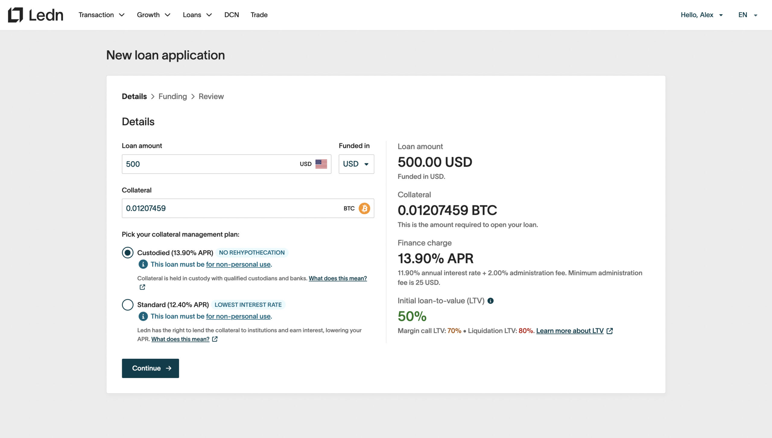 Ledn loan application