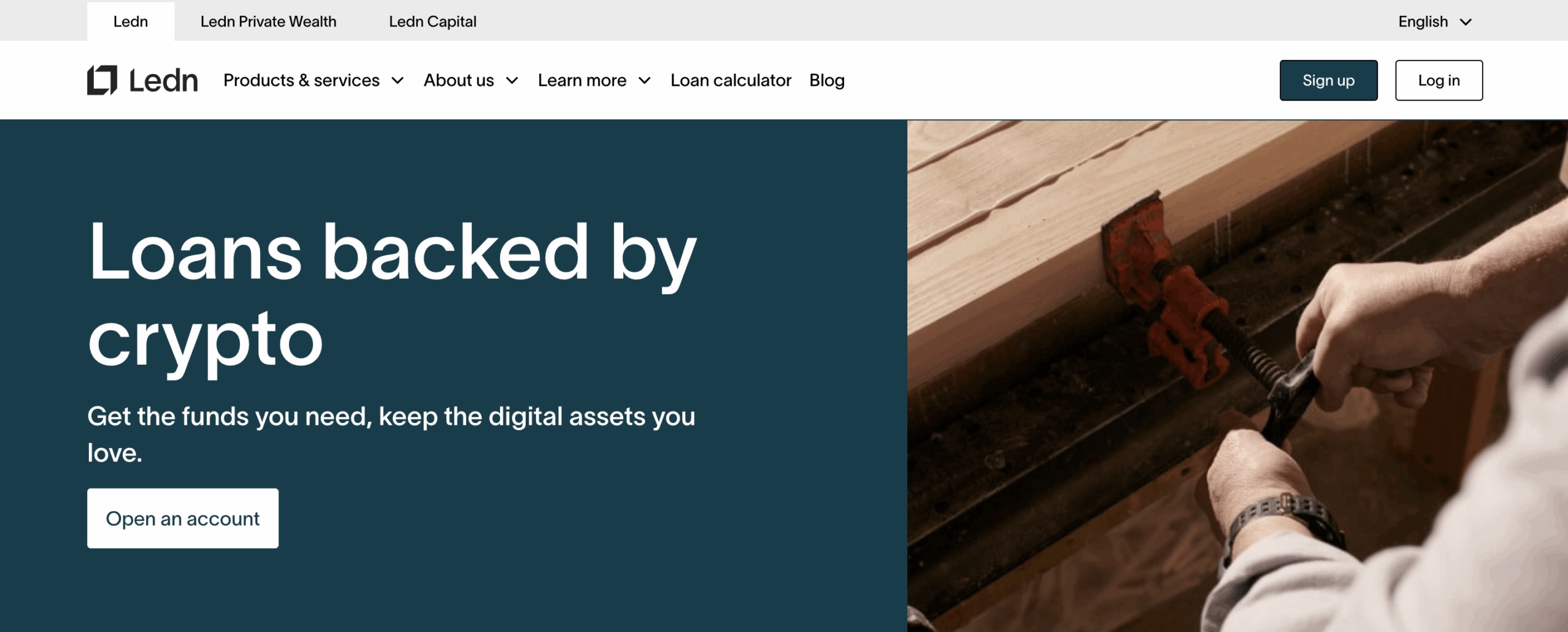 Crypto-backed borrowing page on Ledn website