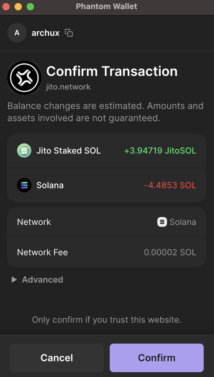 confirm staking transaction on phantom wallet