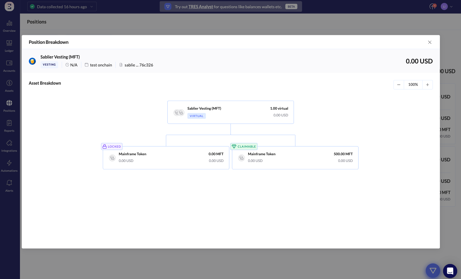 A DeFi position broken down into locked and claimable parts for distinction, in a visual-friendly format