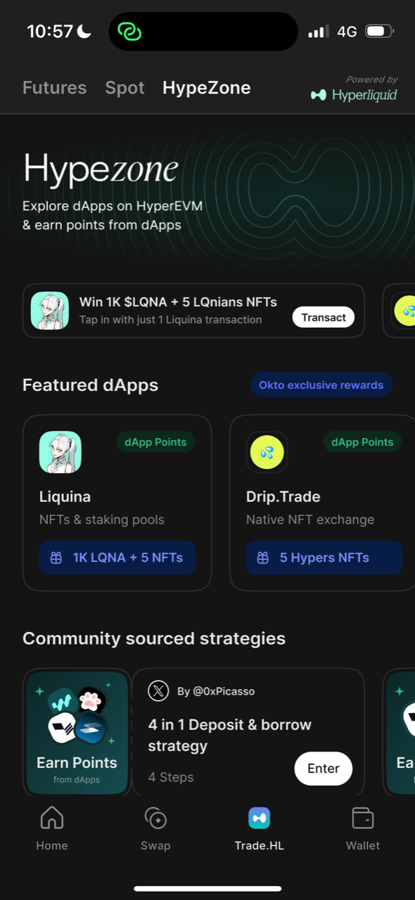the hypezone tab, built into okto's hyperliquid section