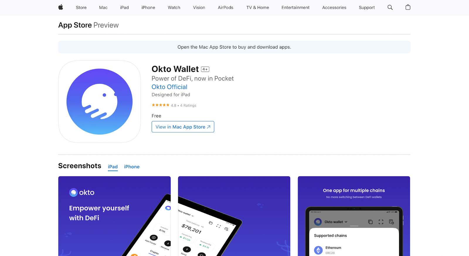 okto wallet in the apple store