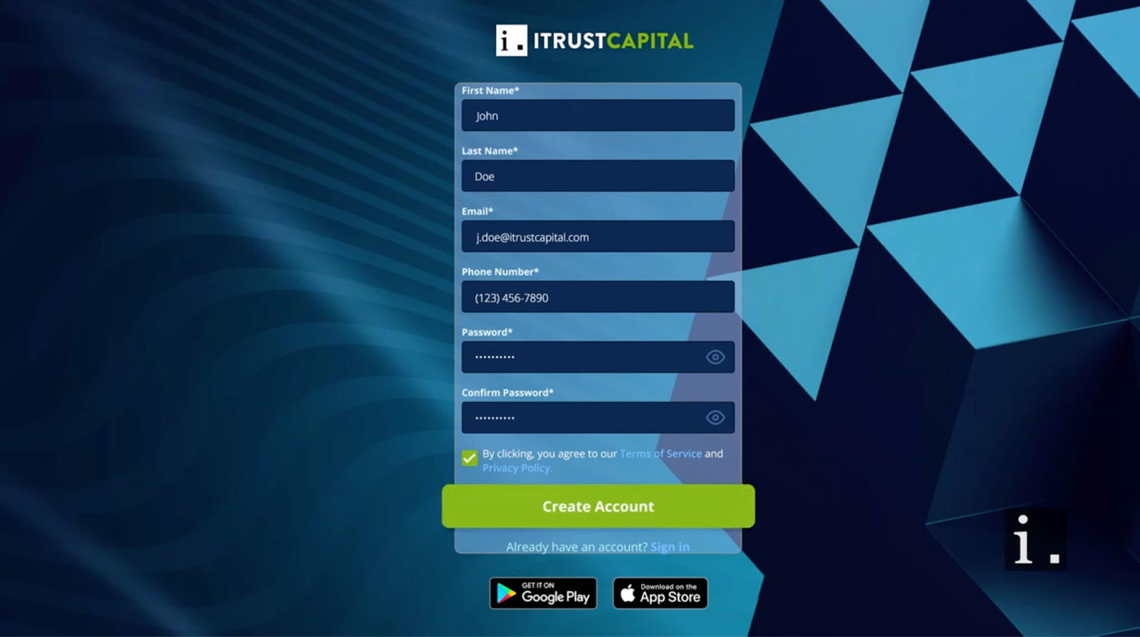 signing up to itrustcapital