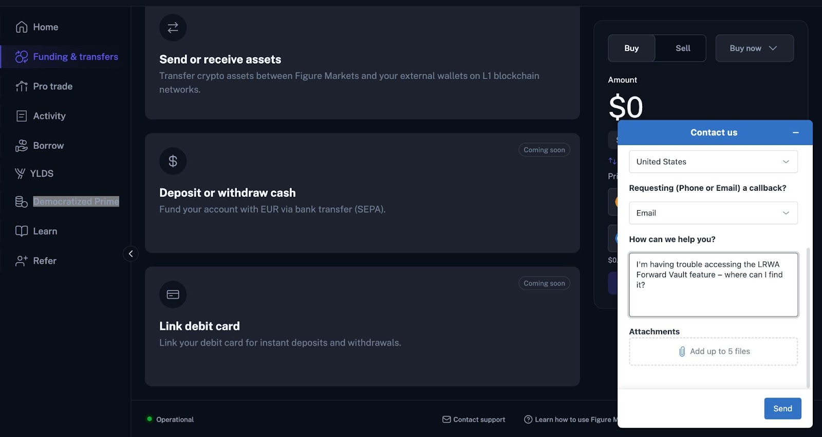 requesting one-on-one assistance from figure markets customer service