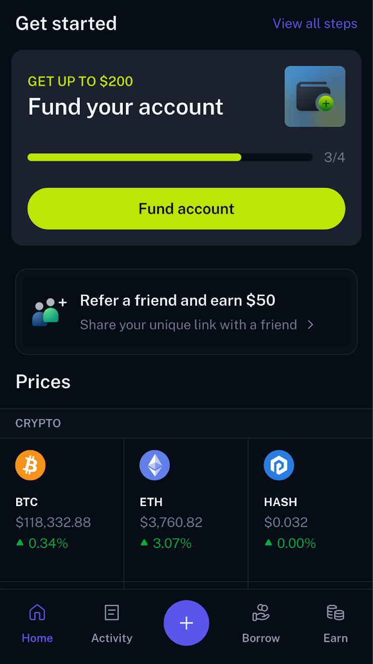 my freshly set-up account on the figure markets mobile app, on iOS