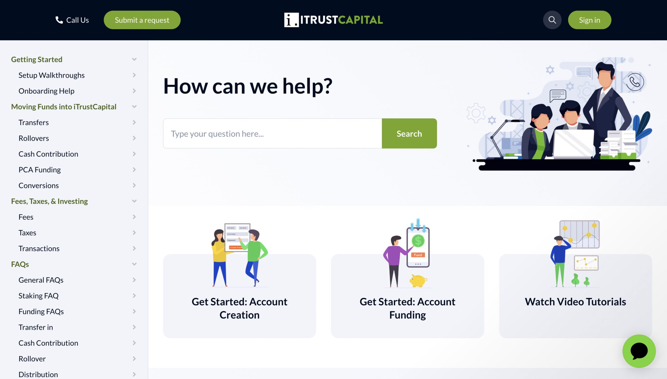 itrustcapital help center page